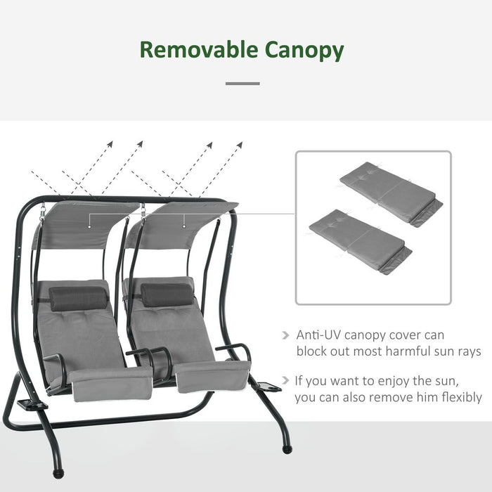 Canopy Swing Modern Outdoor Relax Chairs w/ 2 Separate Chairs, Grey