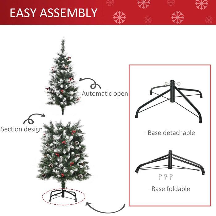 5FT Artificial Christmas Tree Pencil Tree Berries Pinecones Foldable Feet Green