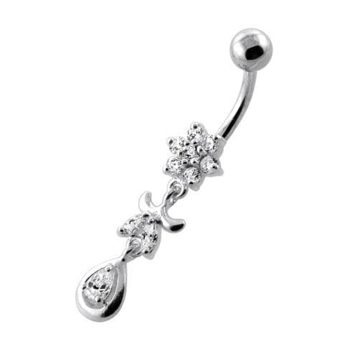 Jeweled Flower Leaf Hanging Navel Belly Bar