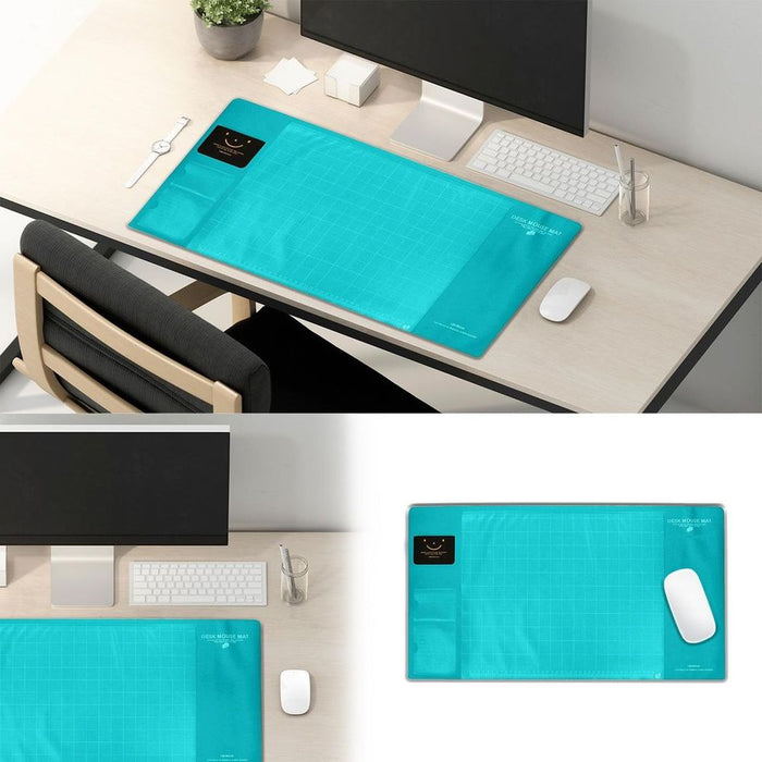 AQ Multifunctional Desk Mouse Mat - Blue. Eco-Friendly PVC+DS Materials. Calendar, Phone Holder, Quality Design.