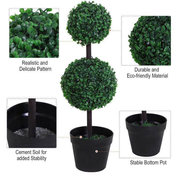 Set of 2 Artificial Boxwood Ball Topiary Plant Tree's - Green