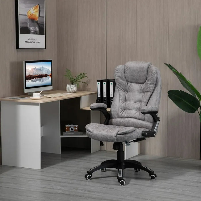 Luxury Microfibre High Back Office Chair | Grey | Swivel Wheels | Thick Padding