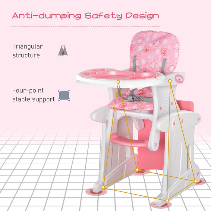 3-in-1 Convertible Baby High Chair Booster Seat with Removable Tray Pink HOMCOM