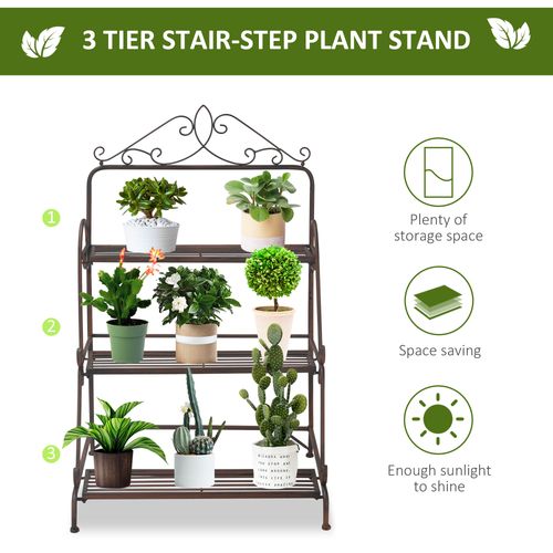 3 Tier Stair Style Metal Plant Stand, Flower Pot Holder Display Shelf