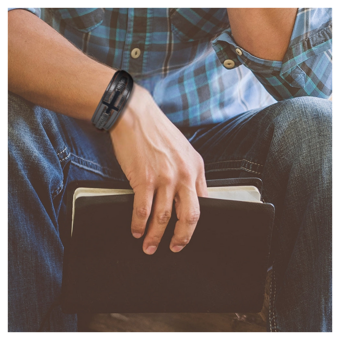 Men's Black Leather Cross Bracelet | Ideal Birthday or Christmas Gift