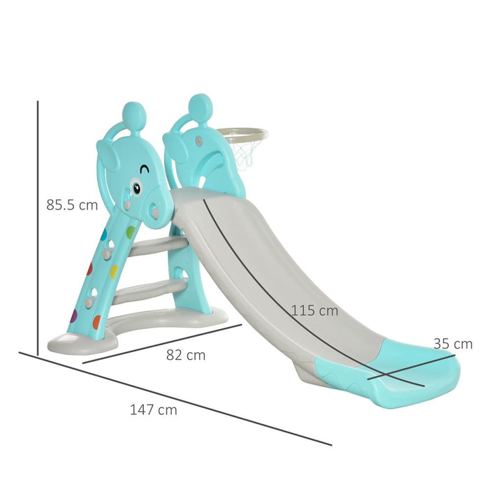 Premium 2-in-1 Kids Slide with Basketball Hoop - Quality & Fun for Ages 18m-4y - Deer Blue