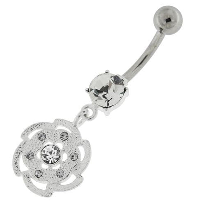 Swirl Flower Dangling Navel Belly Button Ring