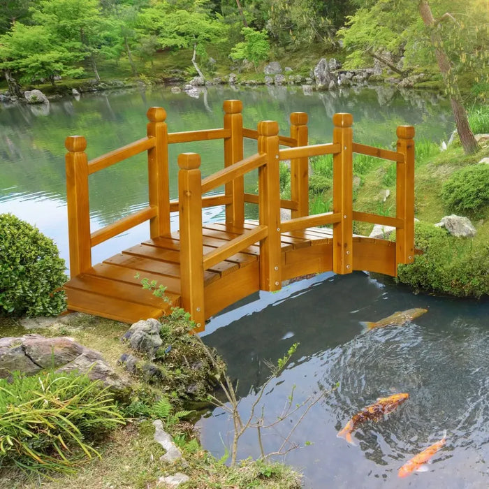 Premium Quality Arched Wooden Garden Bridge with Safety Rails - Perfect Decor for Pond, Creek, and Stream