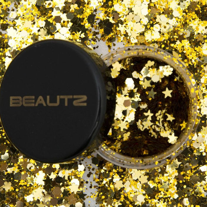 Beautz Chunky Glitter 10ml Pot - 5 Varieties, 5g of Cosmetic Glit[Gold]