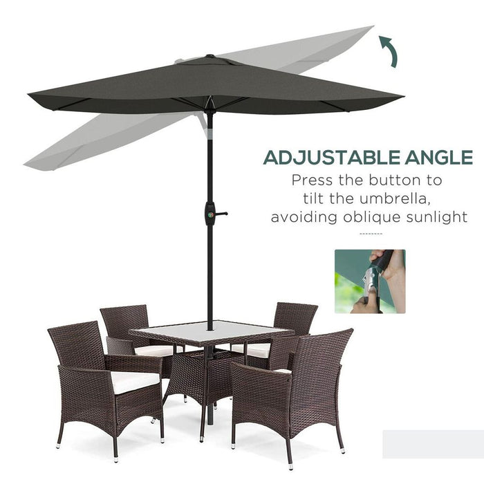 Premium Dark Grey Rectangular Garden Parasol - Crank Operated - High-Quality Outdoor Umbrella