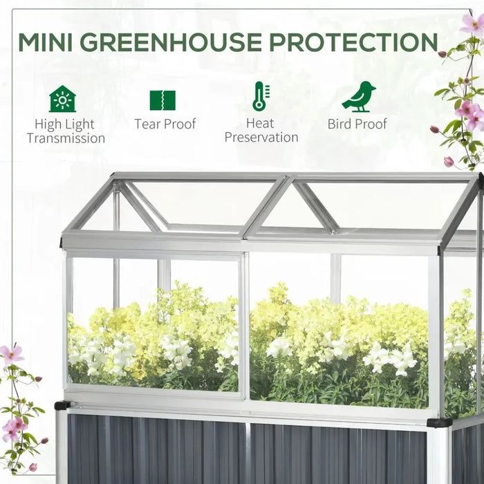 Premium Galvanized Steel Raised Bed with Greenhouse & Openable Windows