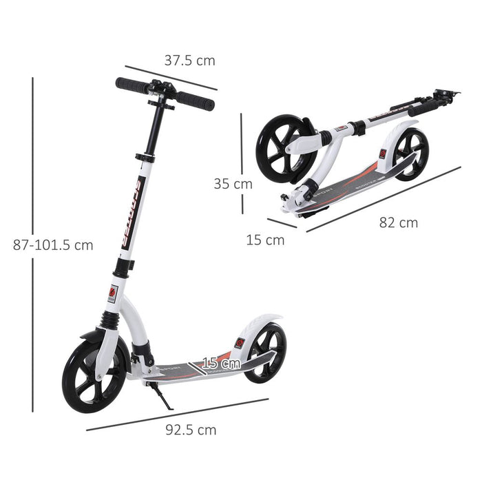 HOMCOM Teens Adult Kick Scooter w/Shock Absorption Mechanism Foldable Adjustable Height Aluminium Frame Ride On Toy for 14+ - White