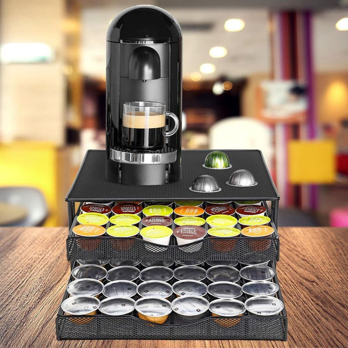 Vinsani 72 Capsules Coffee Pod Storage with 2 Sliding Drawers - Non Slip Surface Stackable Holder Organiser Box Coffee Capsules Tray Coffee Machine Stand for Dolce Gusto Coffee Pods (Black)