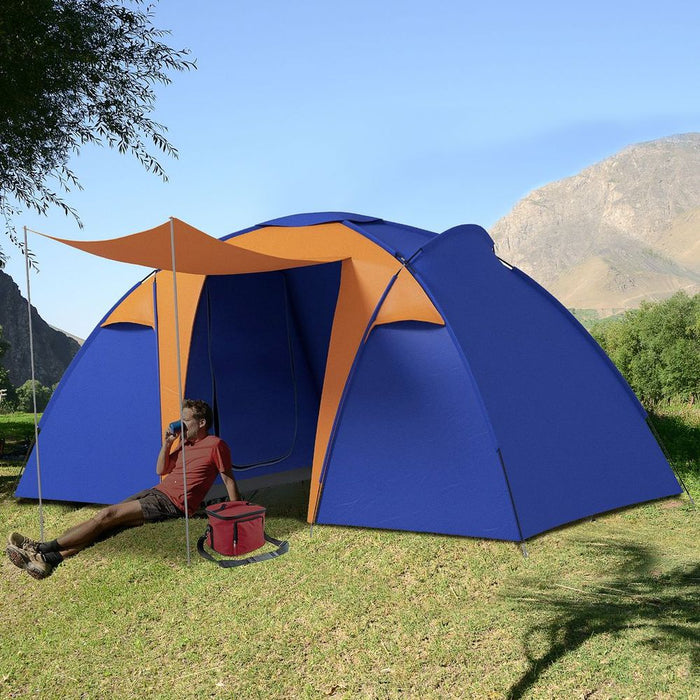 Outsunny Camping Tent with 2 Bedroom, Living Area and Awning for 4-6 Person