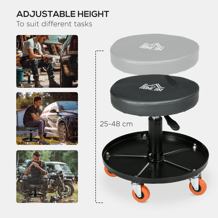 HOMCOM Adjustable Mechanic Stool with Tool Tray & Wheels: The Ultimate Workshop Companion!