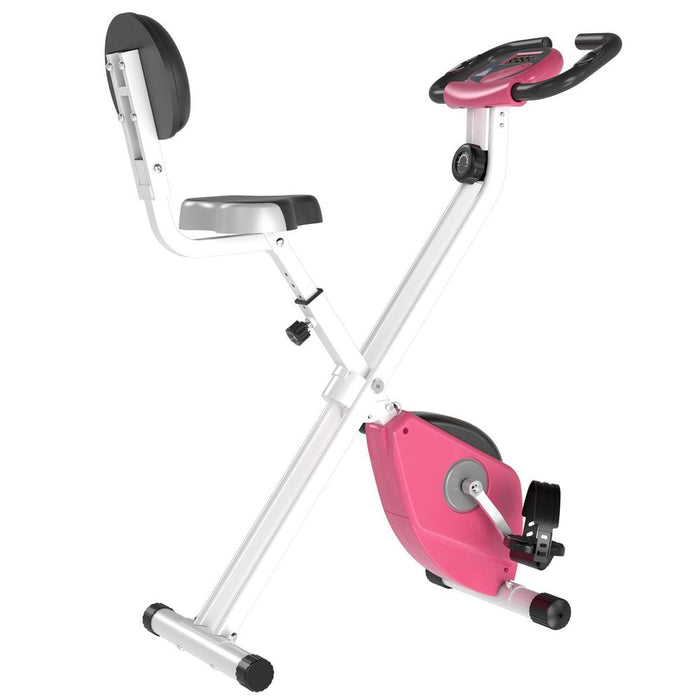 HOMCOM Foldable Pink Exercise Bike LCD Adjustable Seat