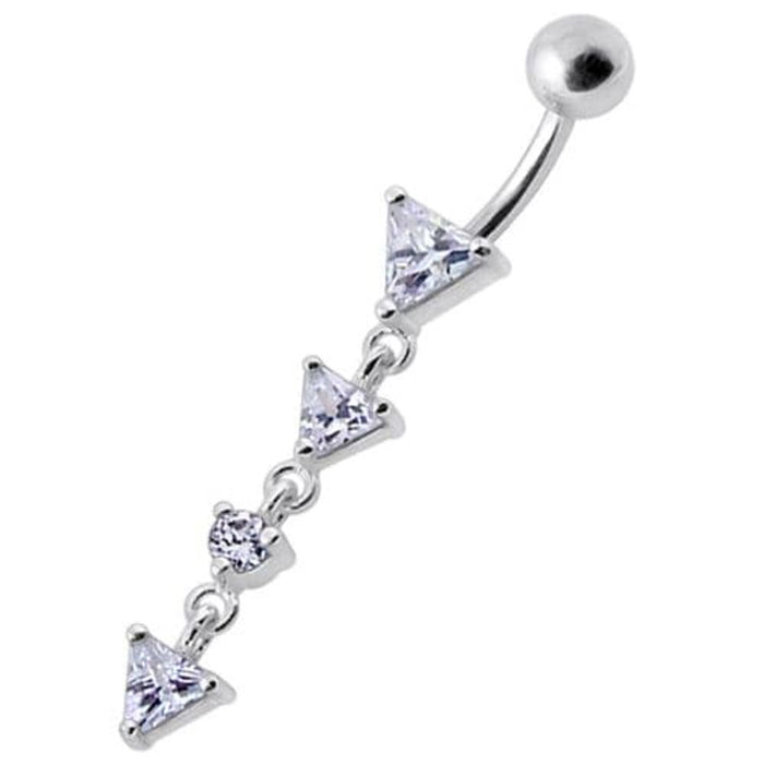 Fancy Jeweled LONG Dangling SS Banana Curved Bar Belly Ring