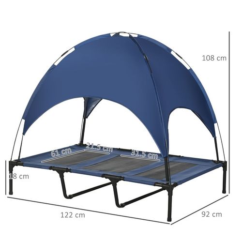 PawHut 122cm Elevated Dog Bed Cooling Raised Pet Cot UV Protection Canopy Blue