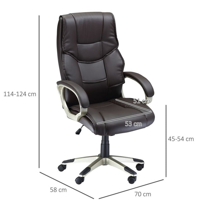 Premium High Back Brown Faux Leather Office Chair - Comfortable, Adjustable, Swivel - Professional Quality