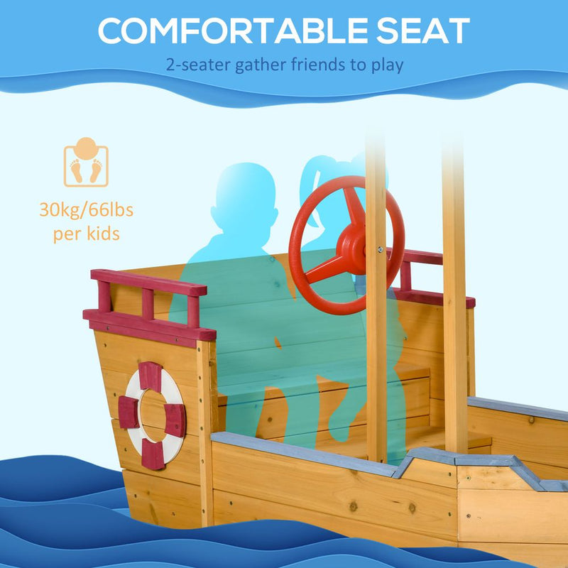 Kid's Wood Sandbox Pirate Sandboat w/ Canopy - Quality Outdoor Toy - Easy Storage - Durable - 103H x 160L x 70Wcm