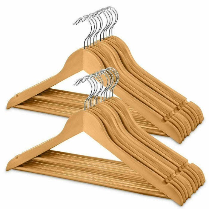 20-Pack X20 Wooden Coat Hangers | Premium Quality | Suit Garment Clothes | Space Efficient