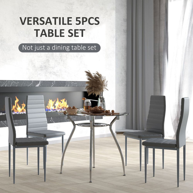 HOMCOM Round Dining Set: Table for 4, Chairs with Cushion. Stylish & Durable. Steel Frame. High Quality.