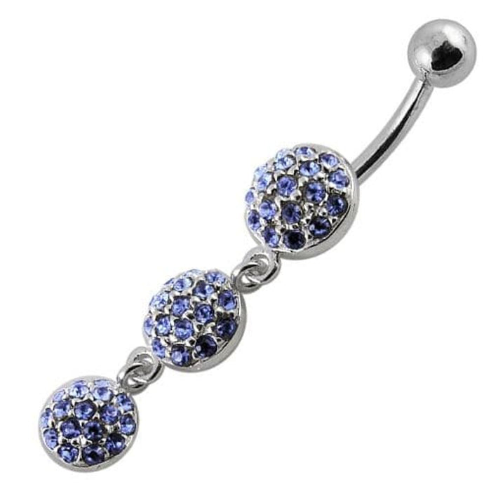 Fancy triple ball  Dangling Belly Ring With Banana Bar