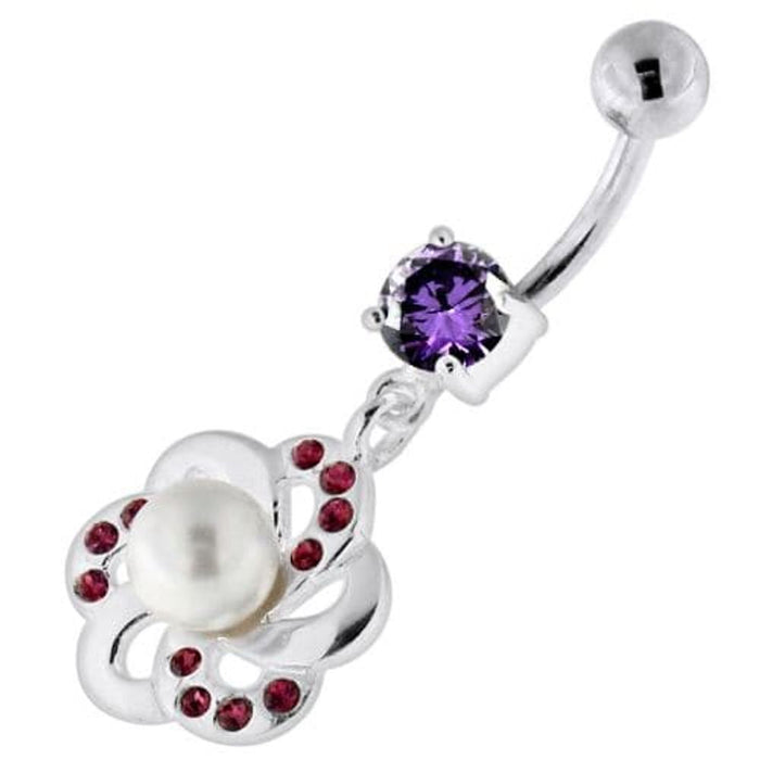 Jeweled Flower with Center Pearl Swirl Navel Belly Piercing