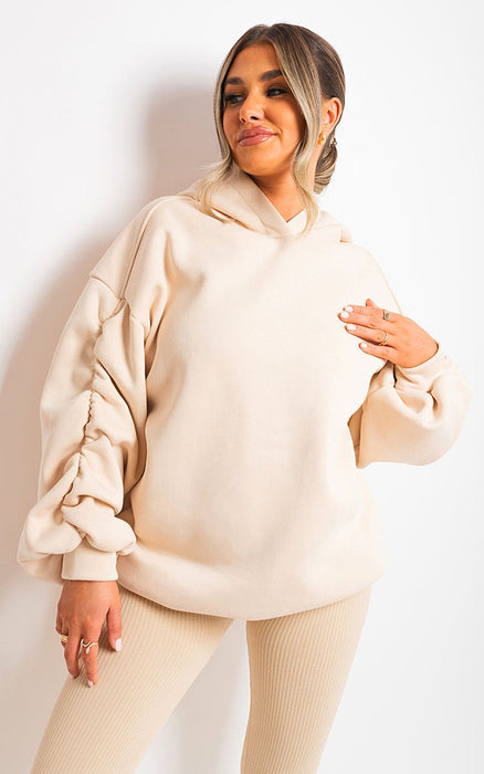 Cozy & Trendy Fall Winter Oversized Hoodie - Ruched Sleeves | High Quality & Fashionable - Limited Stock!