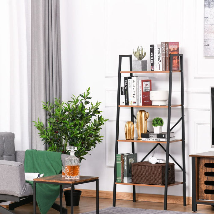 4-Tier Minimalistic Ladder Shelf Unit Steel Frame Home Display Storage