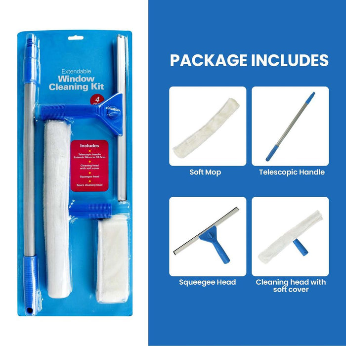 Vivid Extendable Window Cleaning Kit - Streak-Free, Portable, Easy-to-Use - Professional Quality