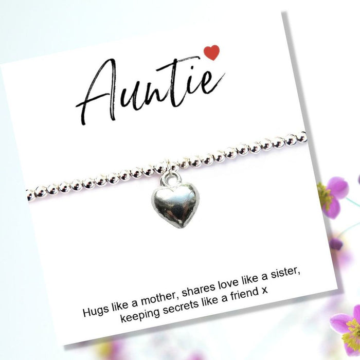 Auntie Heart Charm Bracelet - Sent with Love, Includes Message Card - Perfect Gift for Birthdays & Holidays