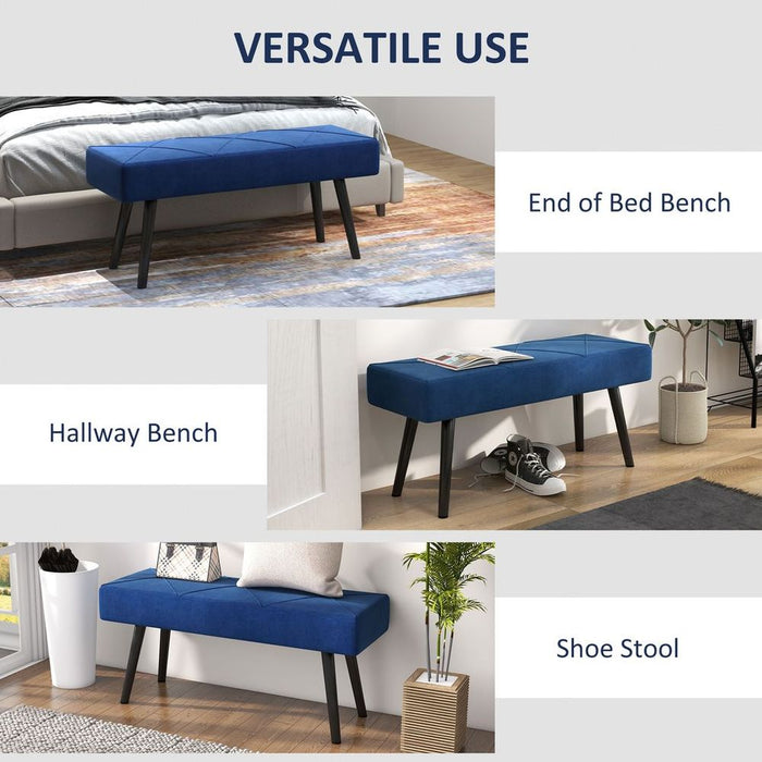 Luxury Velvet Bed Bench, Upholstered, Blue - HOMCOM