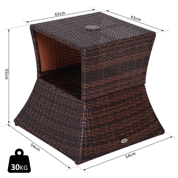 Outsunny Rattan Wicker Coffee Table w/ Umbrella Hole Storage Space - Brown