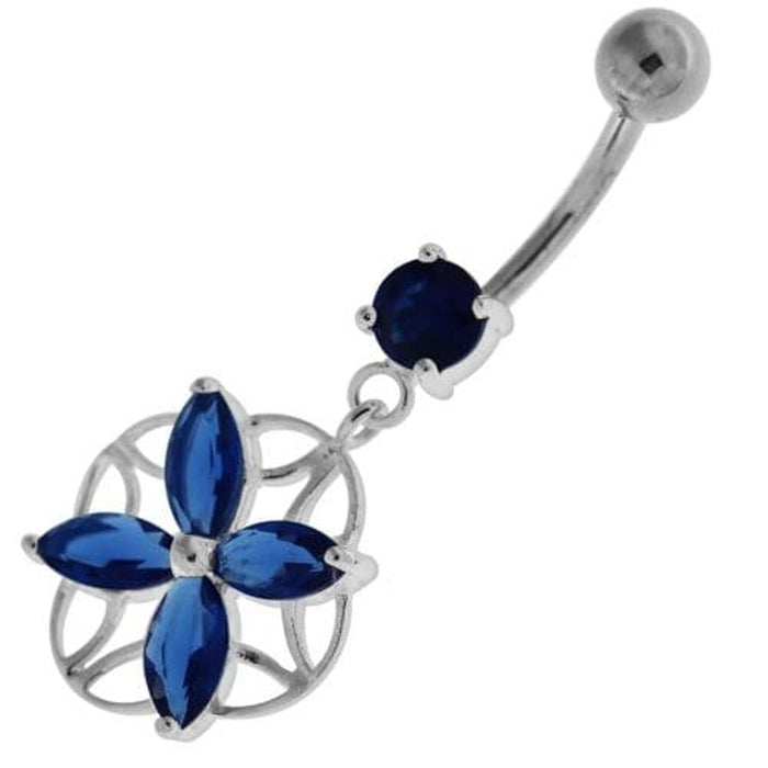 Jeweled Flower Cut out Navel Belly Button Ring