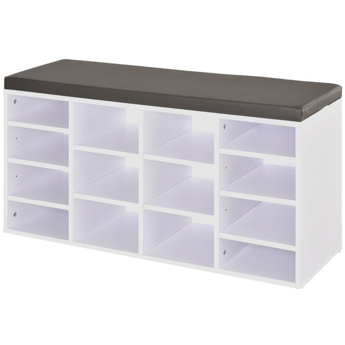 Space-Saving PU Leather Shoe Storage: 14-Compartment Bench in Brown/White