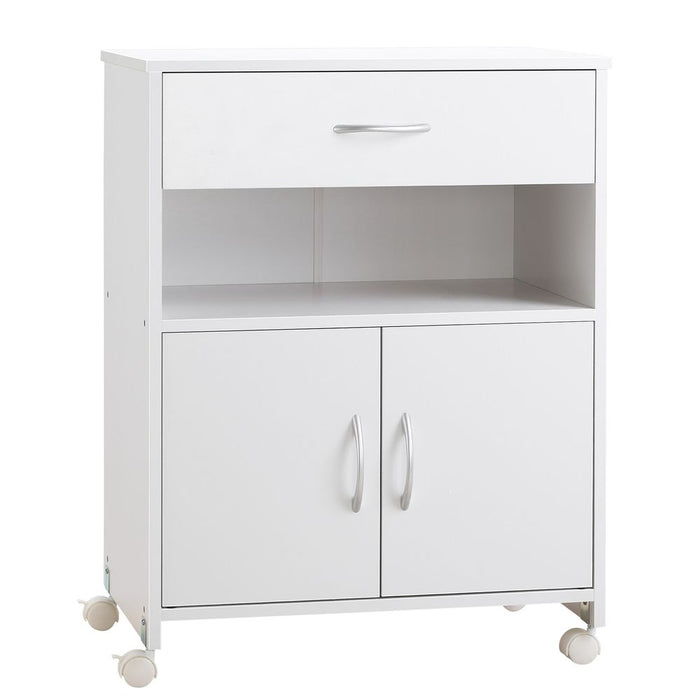 Rolling Printer Stand Vertical File Cabinet w/ Drawer Double Door Cabinet White