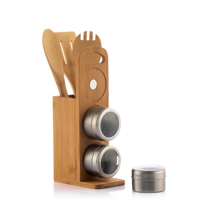 Bamsa Bamboo Set & Magnetic Spice Tins 7 Pieces Stainless Steel