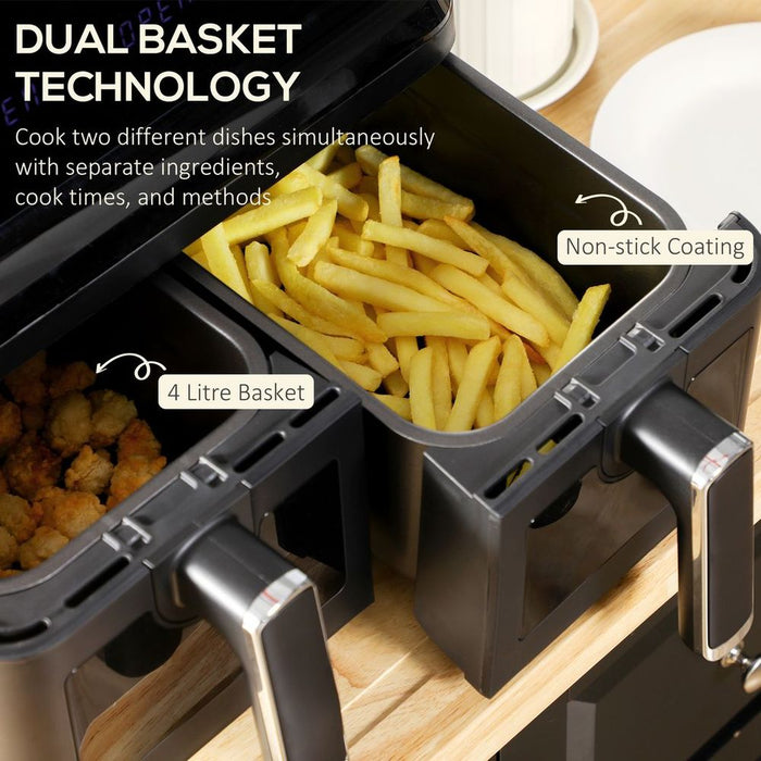 Premium Dual Basket Air Fryer 8L - 8 Presets Cookbook Timer 2500W - Perfect for Family Size Meals