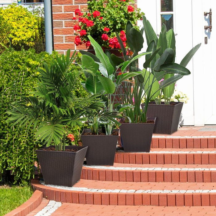 Outsunny 4-pack Rattan Effect Plant Pots - Stackable Indoor/Outdoor Flower Pots