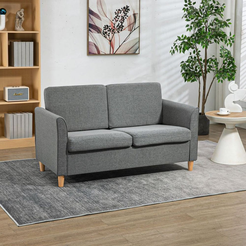 HOMCOM Double Seat Sofa Linen Upholstery Loveseat Couch w/ Armrests, Grey