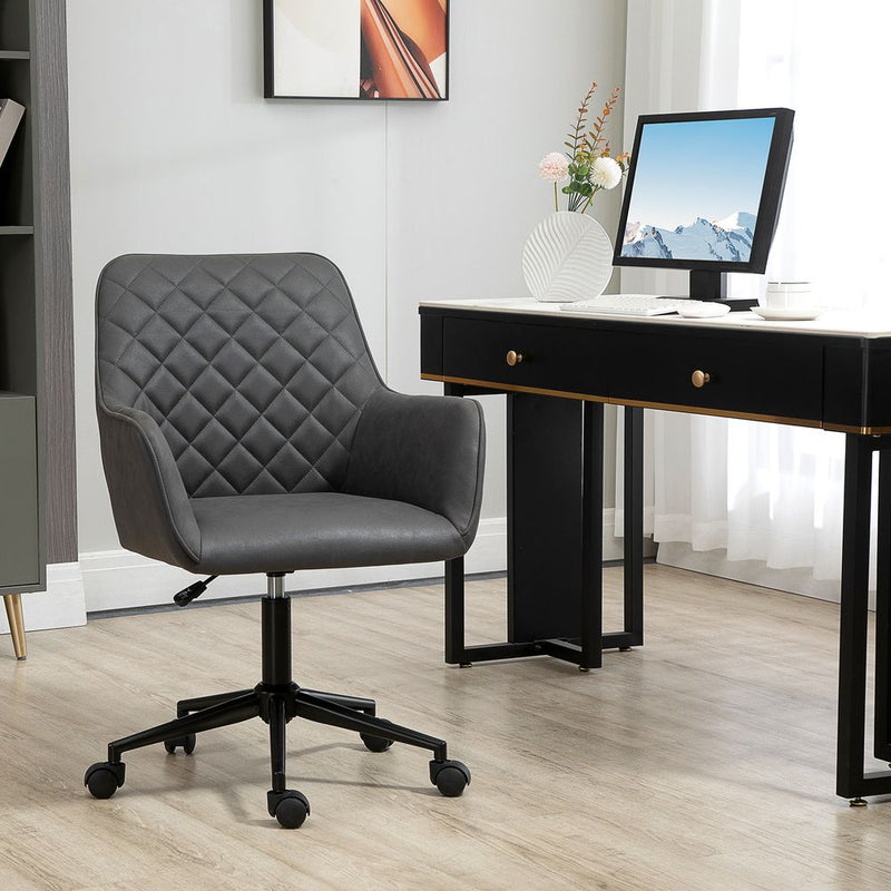 Argyle Office Chair Leather-Feel Fabric Home Study Leisure  Wheels Vinsetto