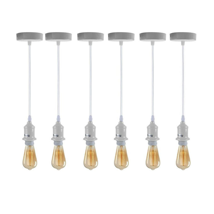 Premium 6-Pack Industrial Pendant Light Fitting Set - Addable Lampshade - E27 Holder - White - High-Quality - PVC Cable - Professional Seller