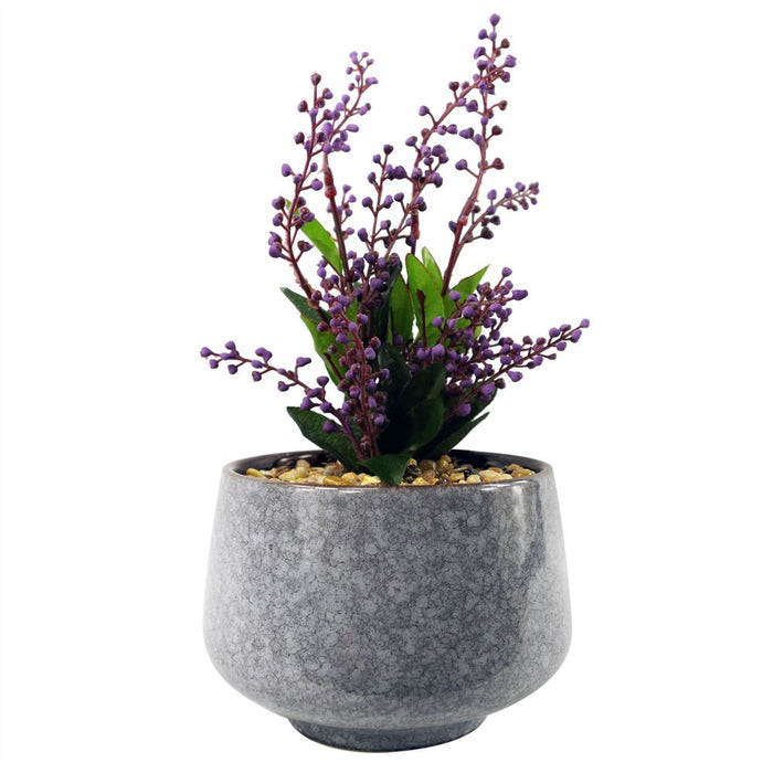 Premium 28cm Ceramic Blue Planter w/ Artificial Purple Vitex Negundo Plant - Best Quality for All Demographics