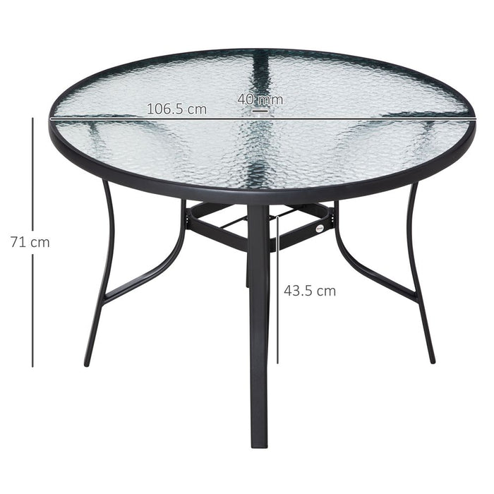 Premium Steel Frame Round Dining Table w/ Tempered Glass Top & Parasol Hole - 106cm