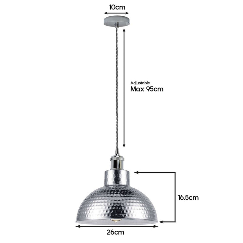 Vintage Industrial Chrome Ceiling Pendant Light: Metal Shade Hanging Lamp