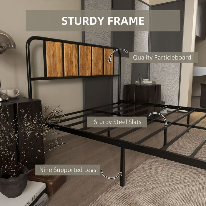 Premium Steel Double Bed Frame with Headboard - High-Quality, Sturdy Design - Brown - 145 x 199cm