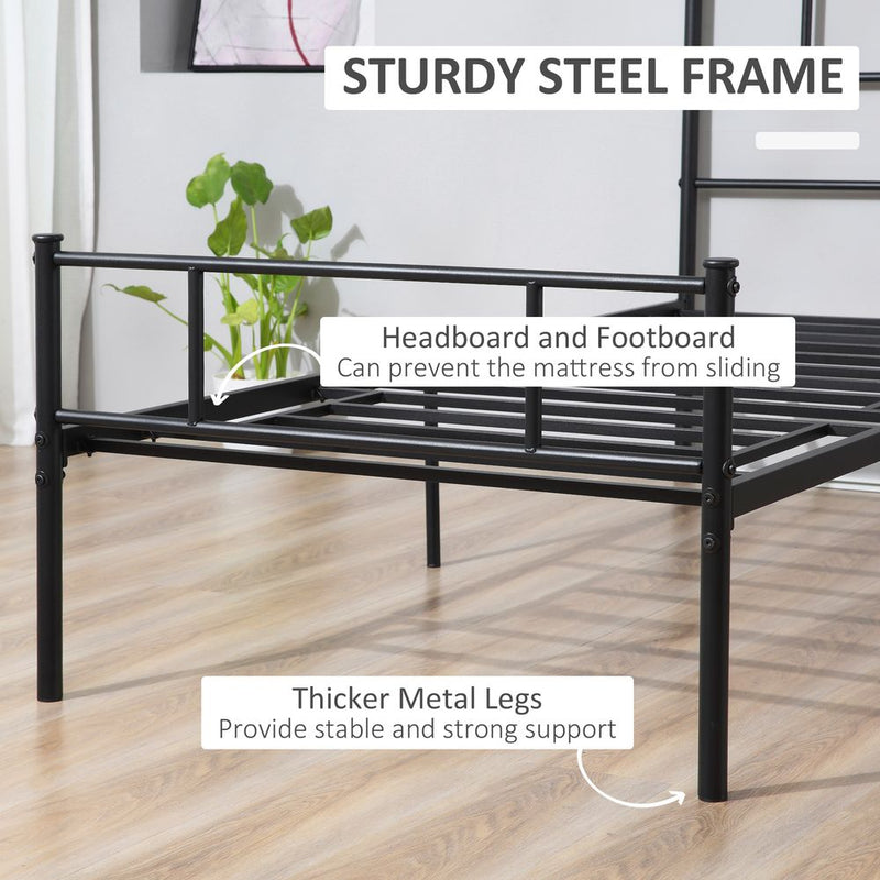 HOMCOM Single Metal Bed Frame Solid Bedstead Base with Headboard and Footboard, Metal Slat Support and Underbed Storage Space, Bedroom Furniture, Black