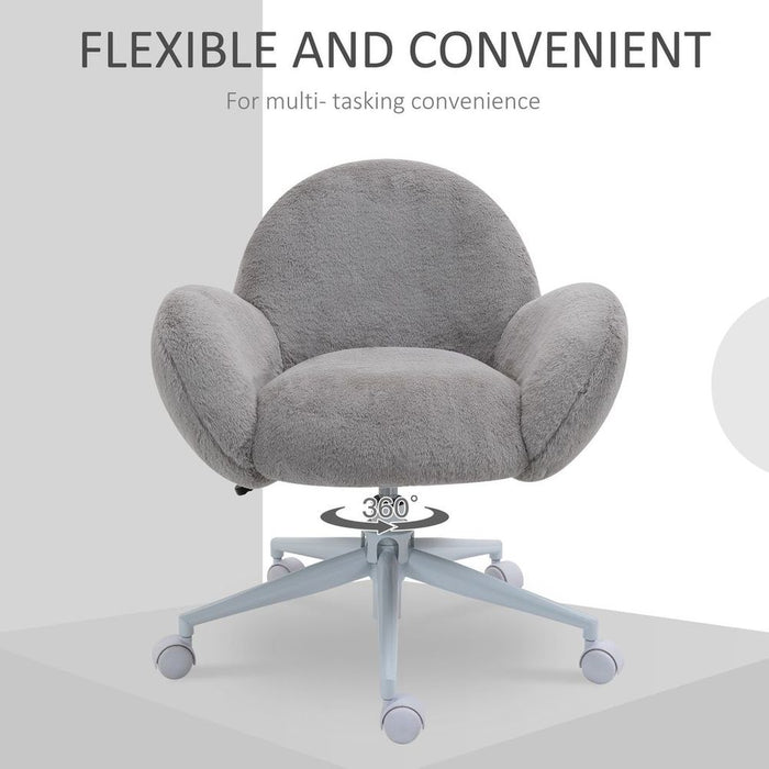 Fluffy Grey Leisure Chair-Office Chair w/ Backrest & Armrest-Best Quality