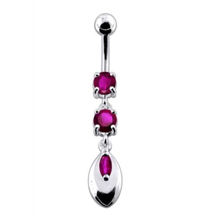 Jeweled Fancy Silver Dangling SS Banana Belly Ring